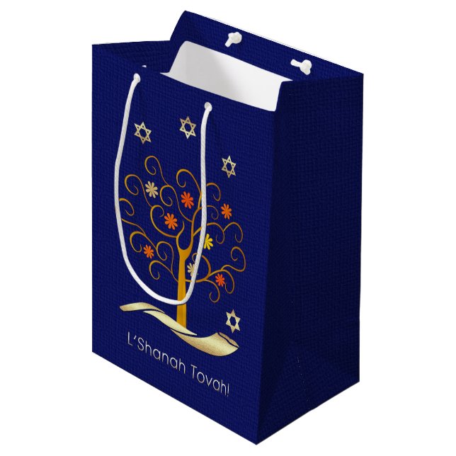 Jewish New Year | Rosh Hashanah Medium Gift Bag (Front Angled)