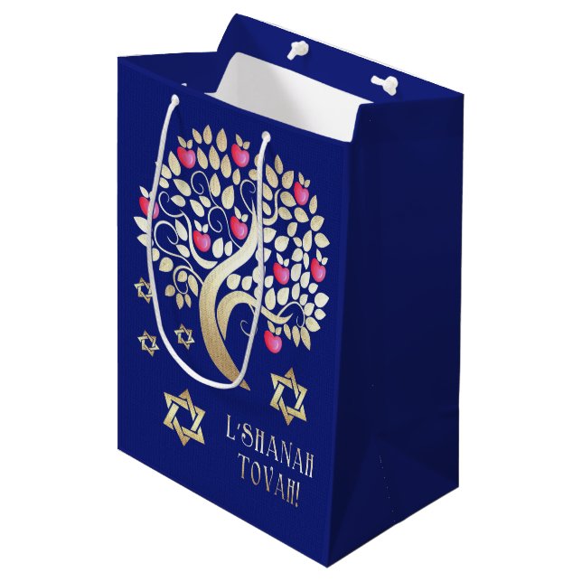 Jewish New Year | Rosh Hashanah Medium Gift Bag (Front Angled)