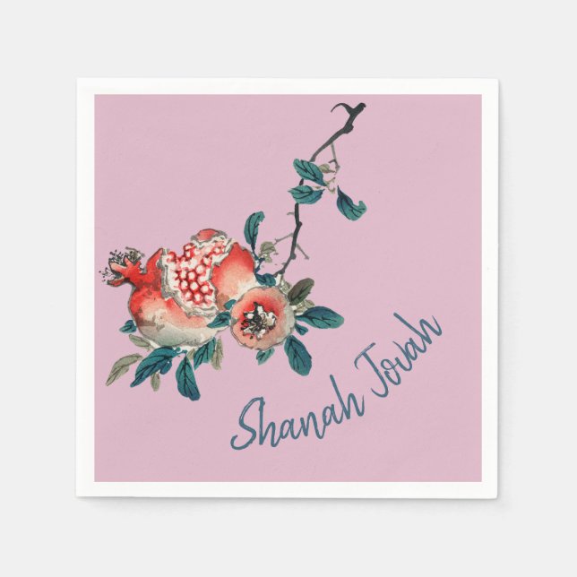 Jewish New Year Rosh Hashanah Sweet Fruit Pink Napkin (Front)