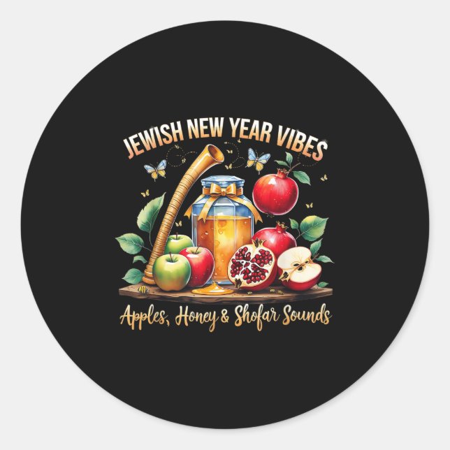 Jewish New Year Vibes S Honey Shofar Sounds Holida Classic Round Sticker (Front)