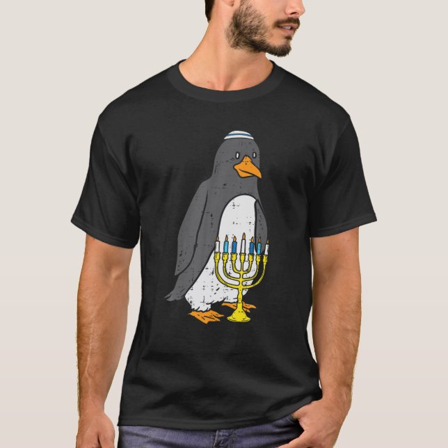 Jewish Penguin Menorah Animal Hanukkah Pyjamas Cha T-Shirt (Front)