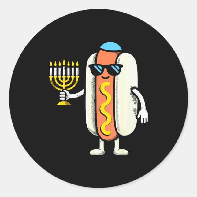 Jewish Pjs Hotdog Funny Food Hanukkah Pajamas Chan Classic Round Sticker (Front)