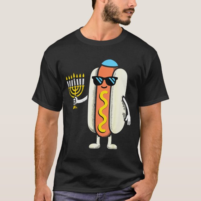 Jewish Pjs Hotdog Funny Food Hanukkah Pajamas Chan T-Shirt (Front)