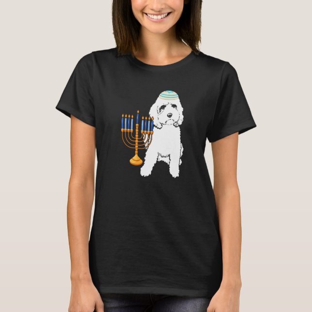 Jewish Poodle Dog Menorah Hanukkah Pajamas Chanuka T-Shirt (Front)