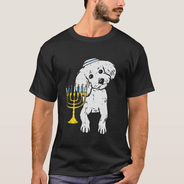 Jewish Poodle Dog Menorah Hanukkah Pyjamas Chanuka T-Shirt (Front)