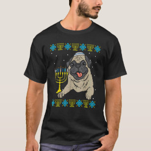 Jewish Pug Dog Menorah Ugly Hanukkah Pajamas Chanu T-Shirt
