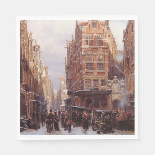 Jewish Quarter in Amsterdam (Vintage City Scene) Napkin (Front)