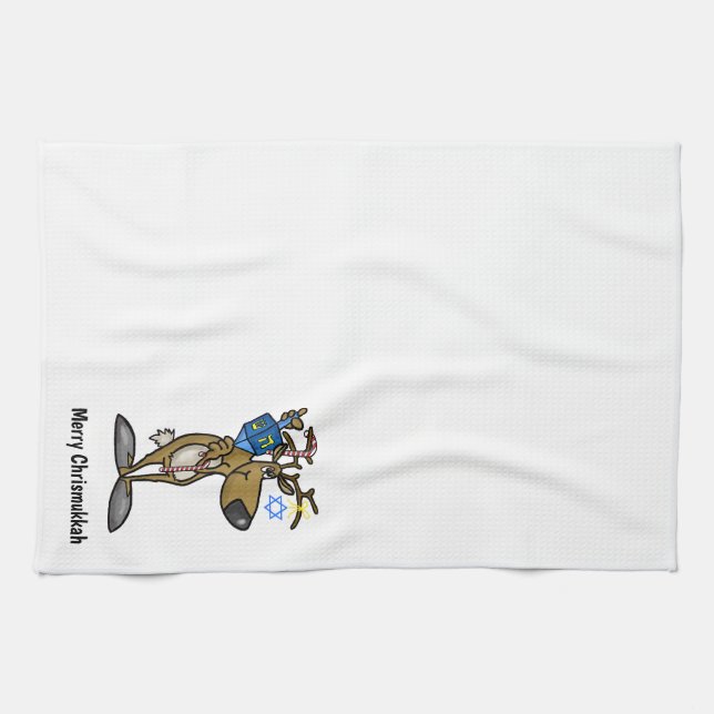 Jewish Reindeer Chrismukkah Kitchen Towel (Horizontal)