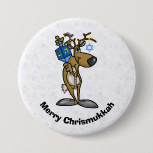 Jewish Reindeer With Dreidel Chrismukkah Button