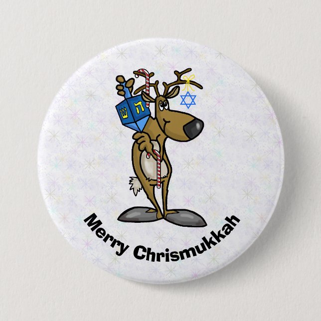 Jewish Reindeer  With Dreidel Chrismukkah Button (Front)