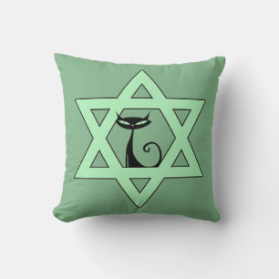 Jewish Retro Kitty Cat Star of David Cushion