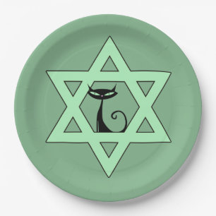 Jewish Retro Kitty Cat Star of David Paper Plate