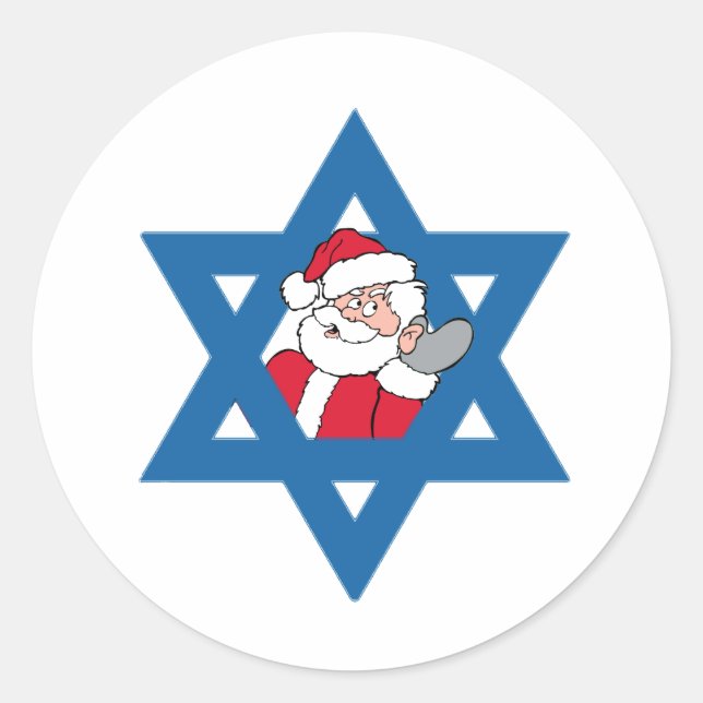 JEWISH SANTA CLASSIC ROUND STICKER (Front)