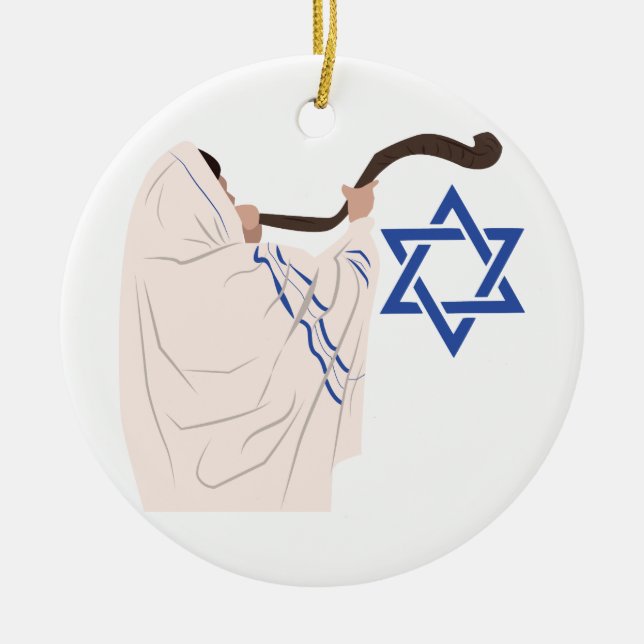 Jewish Shofar Ceramic Tree Decoration (Front)