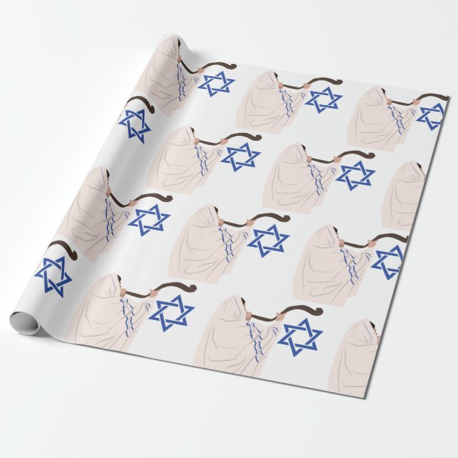 Jewish Shofar Wrapping Paper (Unrolled)