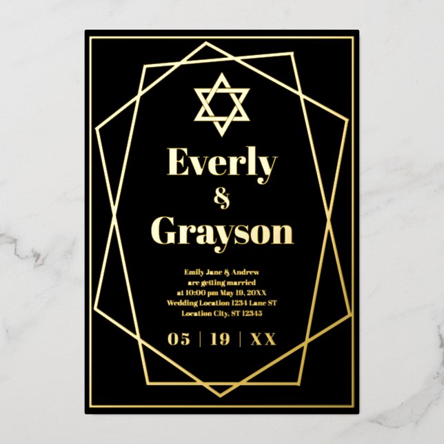 Jewish Star Geometric Frame Gold Wedding    Foil I (Front)