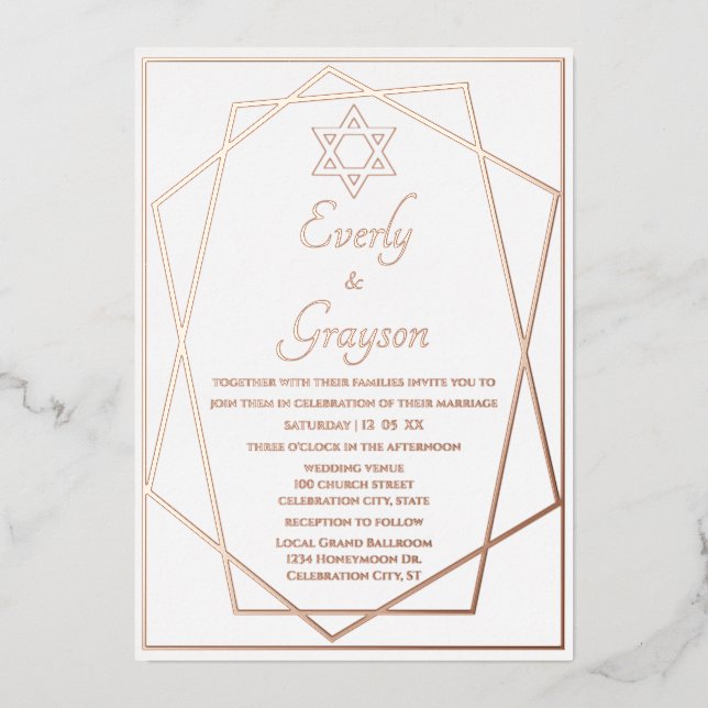 Jewish Star Geometric Frame Rose Gold Wedding    (Front)