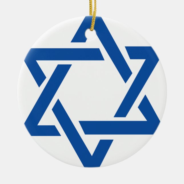 Jewish Star of David Blue Ceramic Tree Decoration (Front)