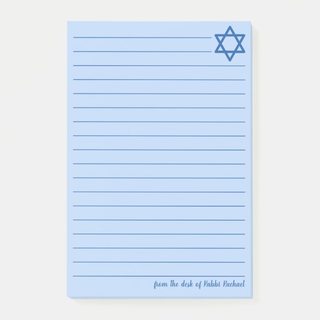 Jewish Star of David Custom Blue Lined Post-it Notes (Front)