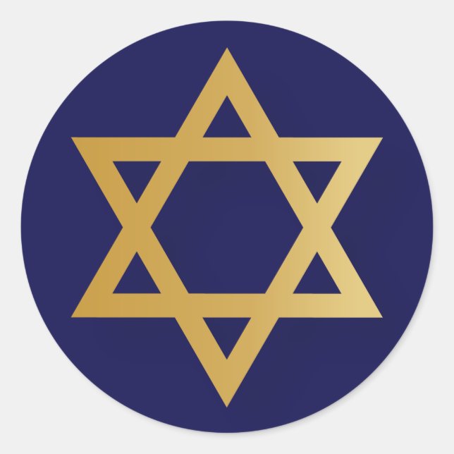 Jewish Star of David gold and navy blue Classic Round Sticker (Front)