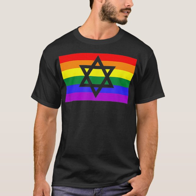 Jewish Star of David LGBTQ Gay Pride Flag Stuff Qu T-Shirt (Front)