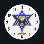 Jewish Star Round Clock<br><div class="desc">Jewish gifts and gift ideas featuring beautiful Jewish Star of David with a wine glass in the centre.</div>