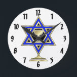 Jewish Star Round Clock<br><div class="desc">Jewish gifts and gift ideas featuring beautiful Jewish Star of David with a wine glass in the centre.</div>