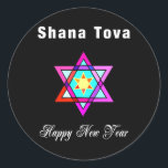 Jewish Star Shana Tova Classic Round Sticker<br><div class="desc">Shana Tova Jewish Star features Hebrew style stained glass Star of David and sunny greeting for a Happy New Year.</div>