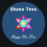 Jewish Star Shana Tova Classic Round Sticker<br><div class="desc">Shana Tova Jewish Star features Hebrew style stained glass Star of David and sunny greeting for a Happy New Year.</div>