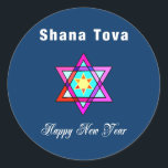 Jewish Star Shana Tova Classic Round Sticker<br><div class="desc">Shana Tova Jewish Star features Hebrew style stained glass Star of David and sunny greeting for a Happy New Year.</div>