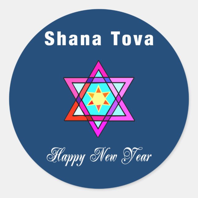 Jewish Star Shana Tova Classic Round Sticker (Front)