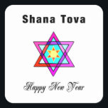 Jewish Star Shana Tova  Square Sticker<br><div class="desc">Shana Tova Jewish Star features Hebrew style stained glass Star of David and sunny greeting for a Happy New Year.</div>