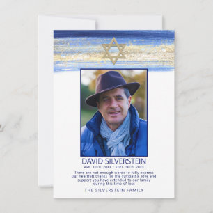 Jewish Star Sympathy Thank You Funeral PHOTO Card