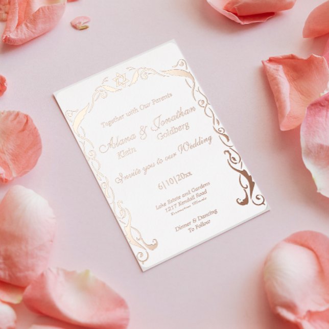 Jewish Swirl frame wedding Foil Invitation (Creator Uploaded)