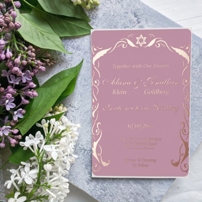 Jewish Swirl frame wedding Foil Invitation (Creator Uploaded)
