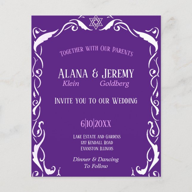 Jewish Swirl frame wedding Invitation Flyer (Front)