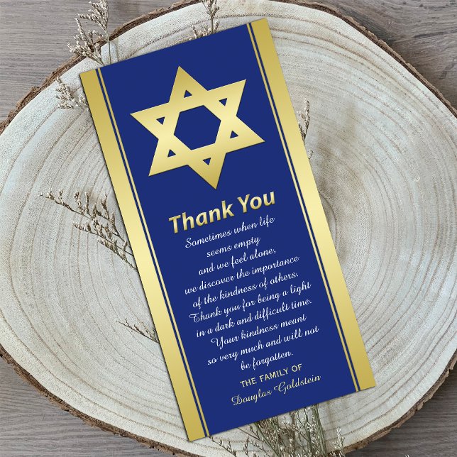 Jewish Sympathy Thank You Blue Gold Star of David Card (Creator Uploaded)