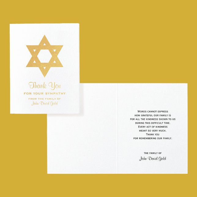 Jewish Sympathy Thank You Gold Foil Star of David Foil Card (Creator Uploaded)