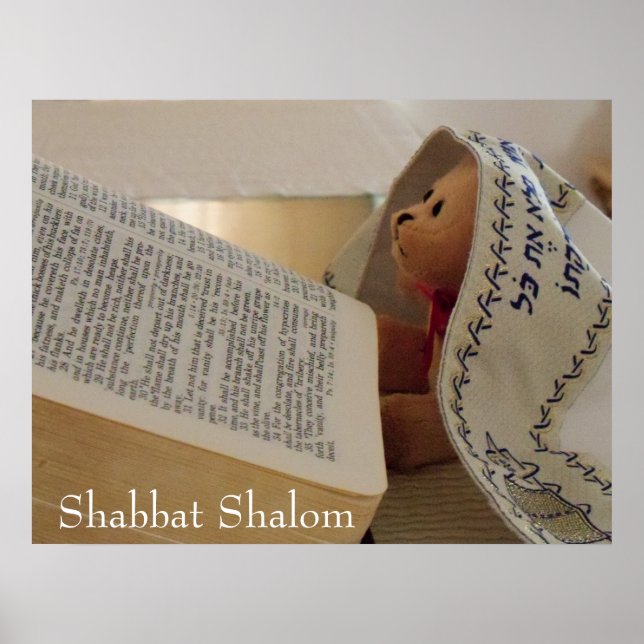 Jewish Teddy Bear wearing tallit Shabbat Shalom Poster (Front)
