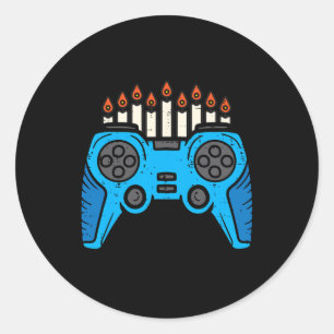 Jewish Video Game Gamer Hanukkah Chanukah Men Boy Classic Round Sticker