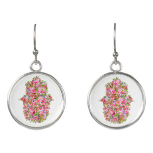 Jewish Watercolor Flowers Hamsa Amulet Earrings