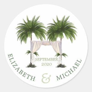 Jewish Wedding Chuppah Elegant Modern Palm Classic Round Sticker