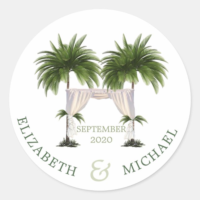 Jewish Wedding Chuppah Elegant Modern Palm Classic Round Sticker (Front)