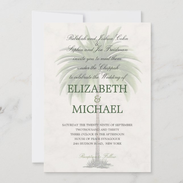 Jewish Wedding Chuppah Elegant Modern Palm Invitation (Back)