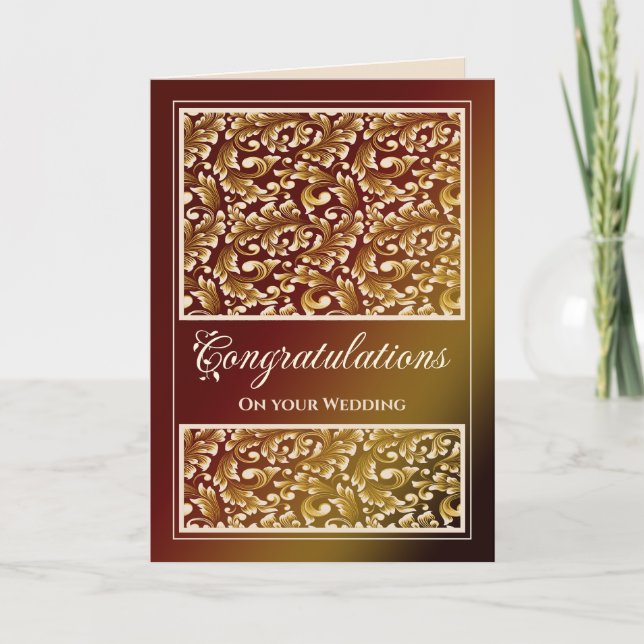 Jewish Wedding Congratulations Damask Brown Card (Front)