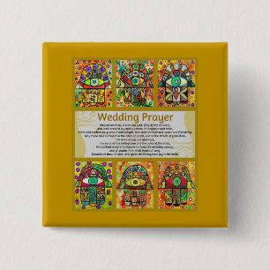 Jewish Wedding Prayer Golden Hamsa 15 Cm Square Badge