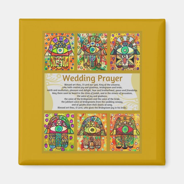 Jewish Wedding Prayer Golden Hamsa Magnet (Front)