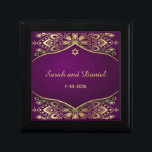 Jewish Wedding Ring Box Gold Mandala on Purple<br><div class="desc">Gold Mandala on Eggplant Purple with the names of the bride and groom as well as their wedding date. The jewellery box is the perfect place to keep the wedding rings before and during the Ceremony, and becomes a cherished keepsake for the couple after the wedding. These jewellery boxes can...</div>