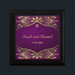 Jewish Wedding Ring Box Gold Mandala on Purple<br><div class="desc">Gold Mandala on Eggplant Purple with the names of the bride and groom as well as their wedding date. The jewellery box is the perfect place to keep the wedding rings before and during the Ceremony, and becomes a cherished keepsake for the couple after the wedding. These jewellery boxes can...</div>
