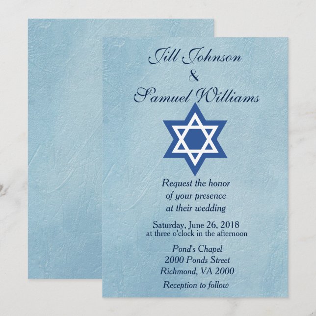 Jewish Wedding Star of David Invitation (Front/Back)